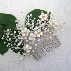 Erin Cole Bridal Comb, Crystal & Pearl Spray Hair Comb